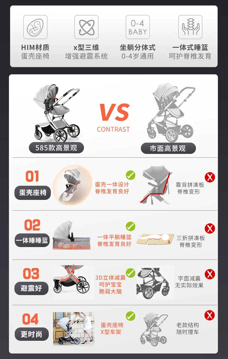 Flash Deal Baby stroller can sit and fold light and high landscape two-way newborn shock absorber four-wheeled child 2 in 1  baby stroller 1