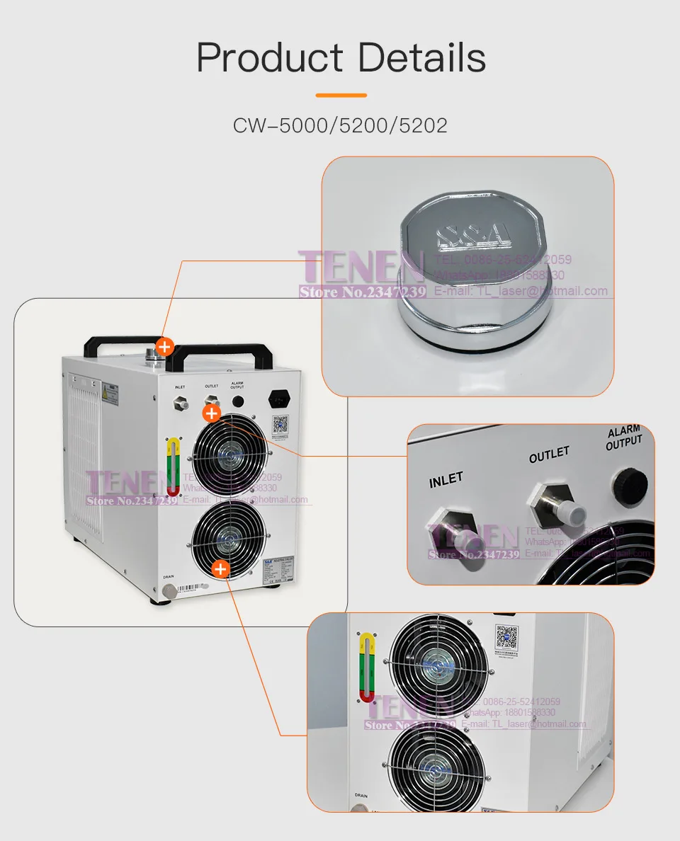CW-5000 лазерная машина охладитель воды CW5200 S& Промышленный охладитель для лазерного станка с ЧПУ шпиндель 80 100 Вт 130 Вт 150 Вт Co2 лазерная трубка