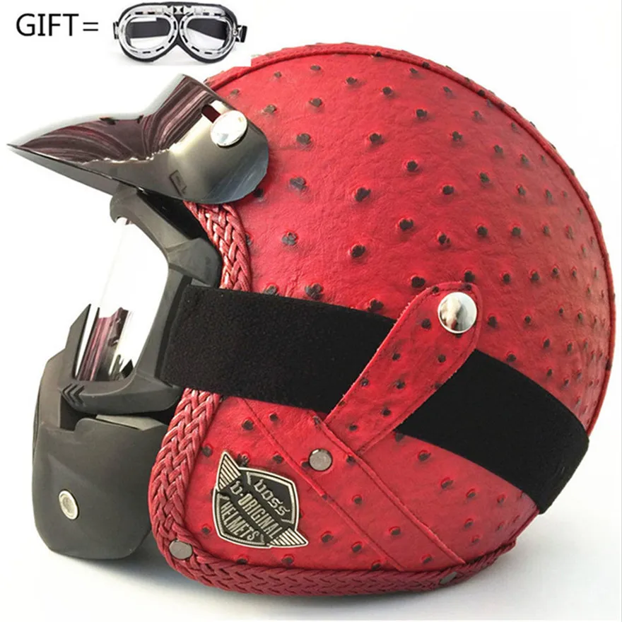 Мотоциклетный шлем Ретро Винтаж Синтетическая кожа Casco Moto Cruiser Chopper скутер Кафе Racer 3/4 открытый шлем DOT