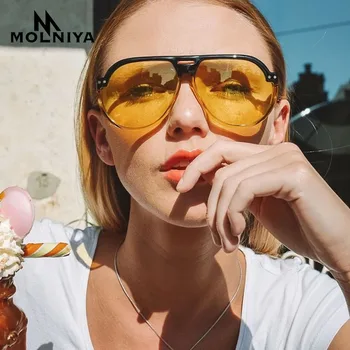 

2019 Yellow Pilot Sunglasses Women Brand Designer Vintage Round Sun Glasses For Women Female Lady Sunglass Mirror Shades