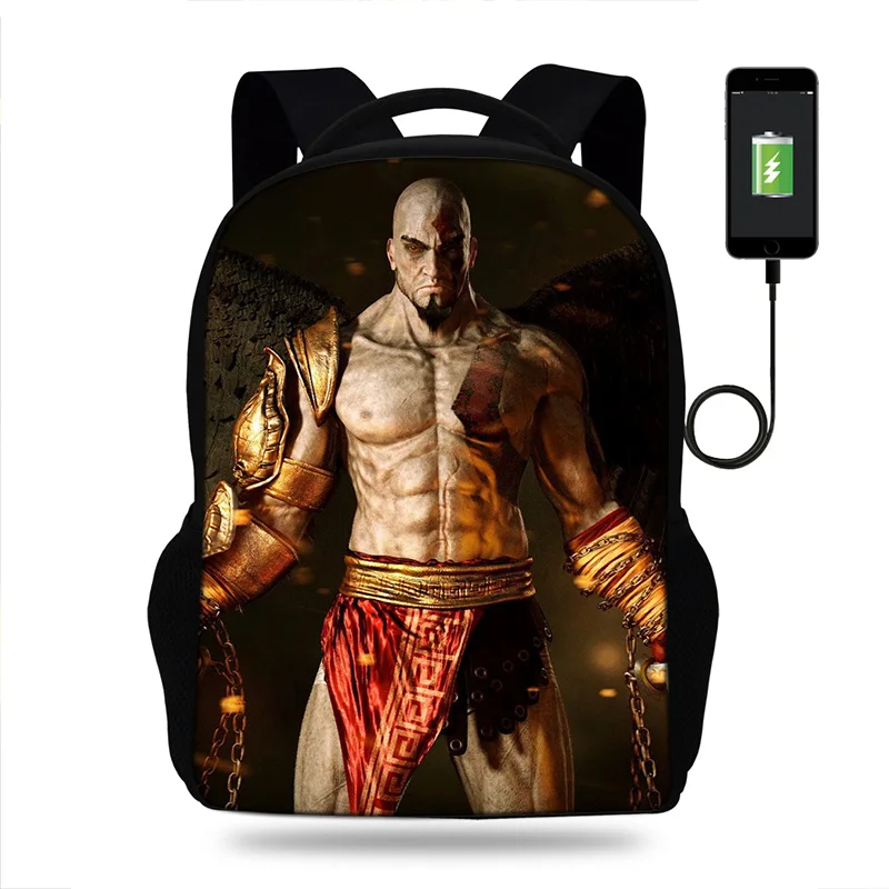 

God Of War Game Backpack USB For Teens Student Bookbags Back to School Travel Gift Bag Men Boys Bagpack