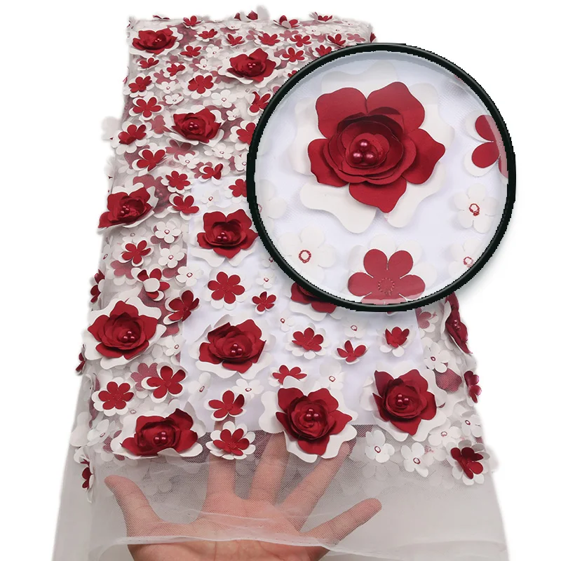 웨딩 드레스 APW1719B를위한 최신 프랑스 레이스 직물 고품질 아프리카 3D 꽃 메시 Tulle 그물 레이스 직물