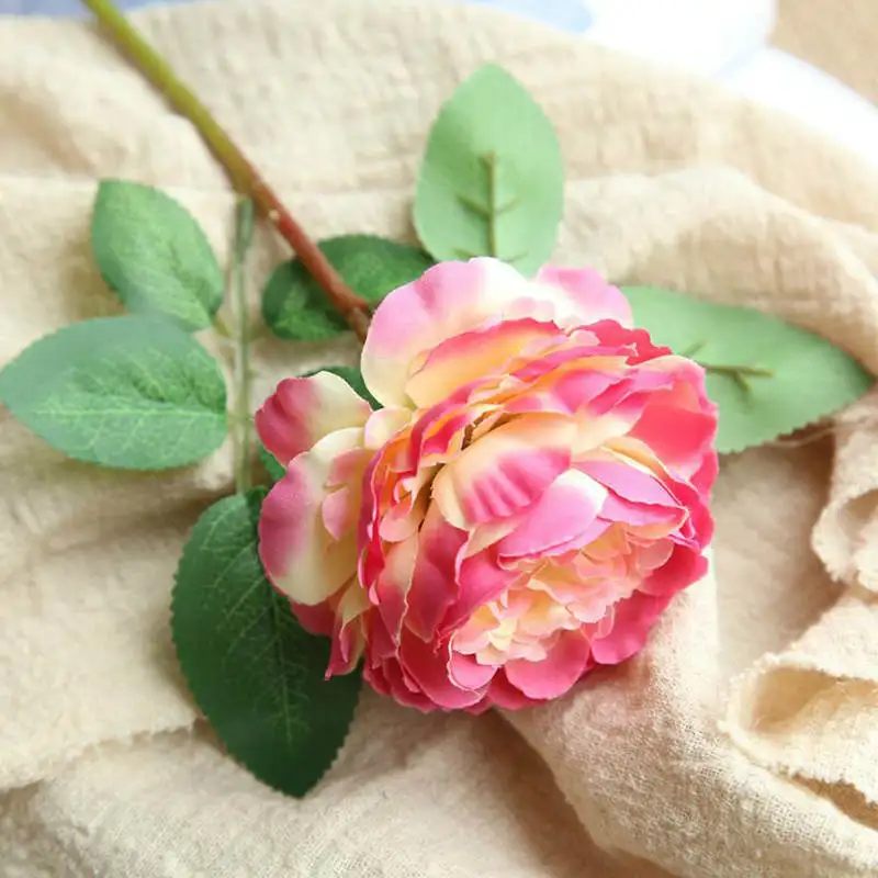 1 шт. искусственный цветок пиона Европейский настоящий на прикосновение шелк пион поддельные цветы Свадебные для невесты цветочный букет украшения дома сада - Цвет: Розово-красный