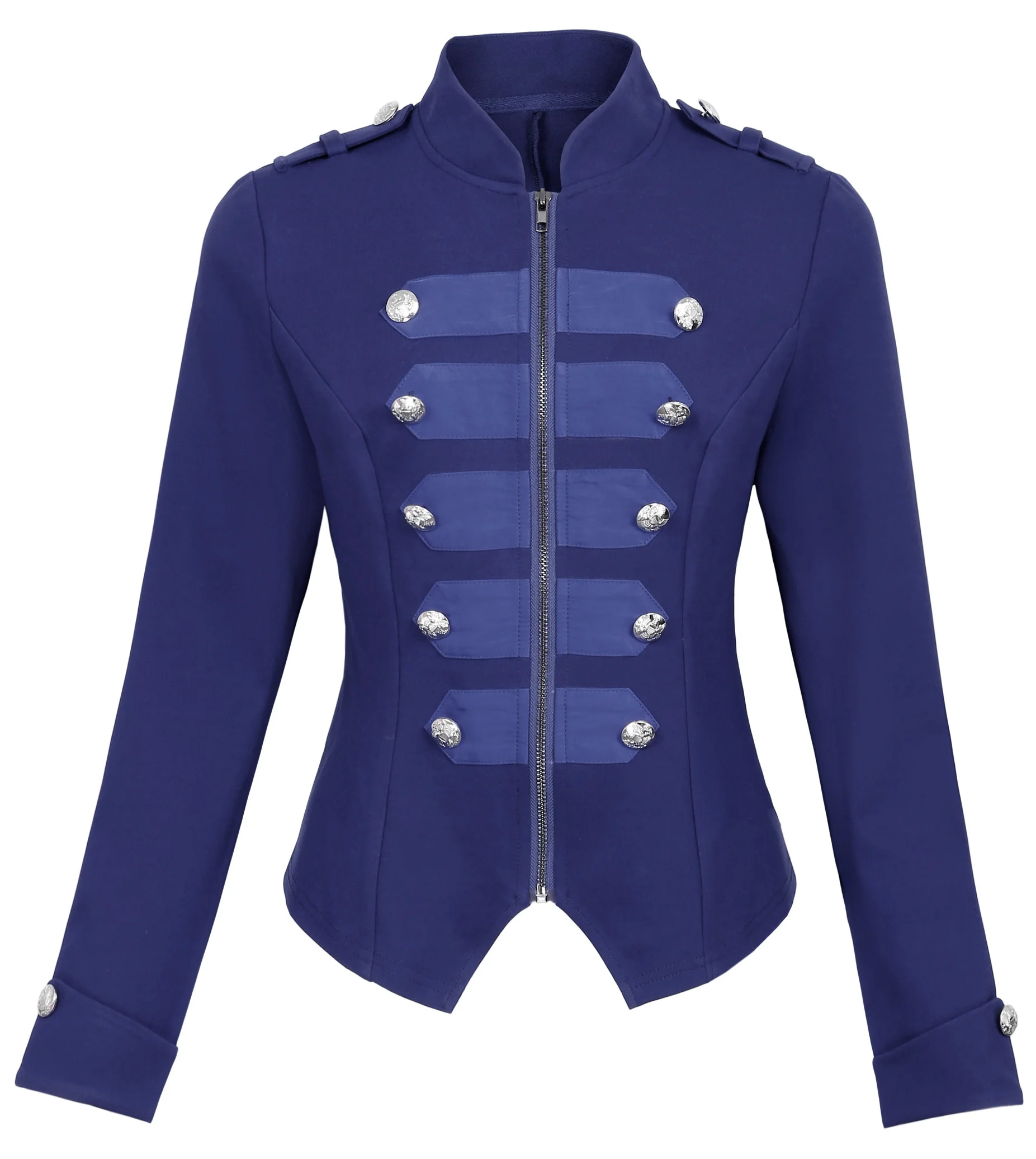 Украшенное Женское пальто, топы, куртки, пальто, пальто, Трендовое пальто на молнии спереди, милитари, для женщин, для вечеринки, новая мода - Цвет: Navy Blue