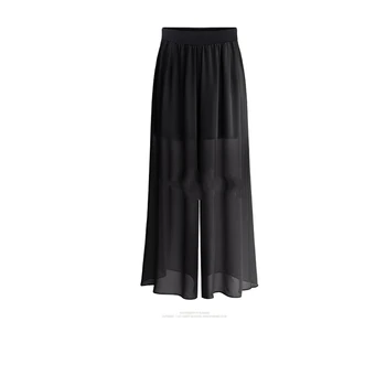 

plus big size 5xl women clothing trousers 2017 summer style korean black chiffon wide pants female loose A0357