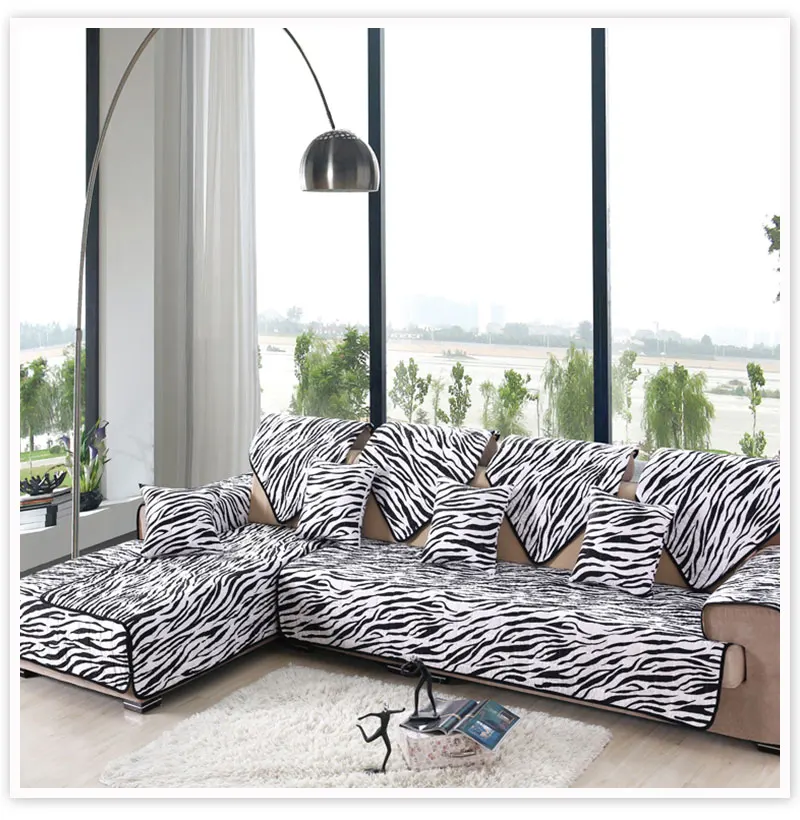 Белый черный принт с полосками зебры хлопок стеганые чехлы для диванов секционные Чехлы для Мебели Чехлы для диванов S-190