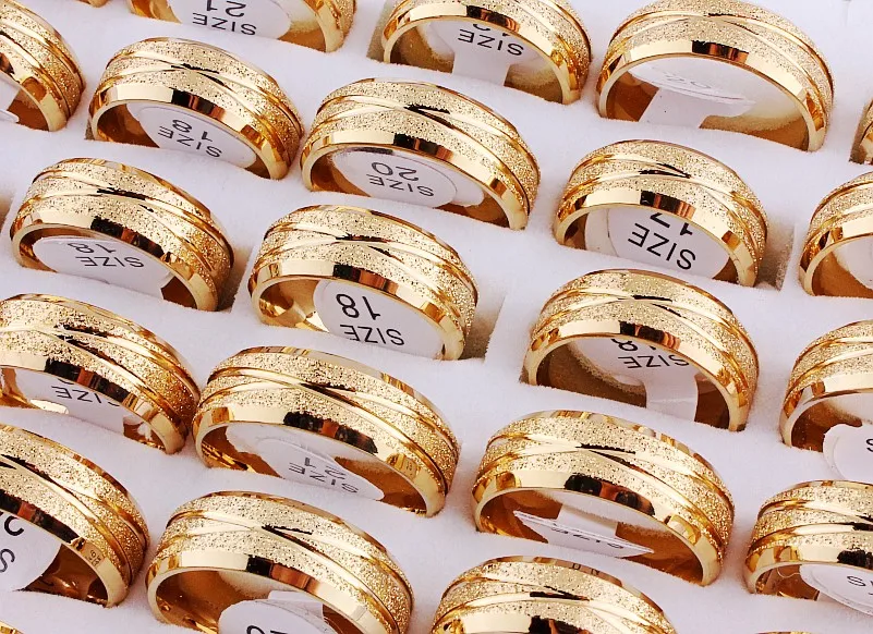 

Wholesale Bulk 5pcs Gold Dull Polish 316L Stainless Steel Ring Band Husband Birthday Xams Gift 17-21MM Fashion Jewelry