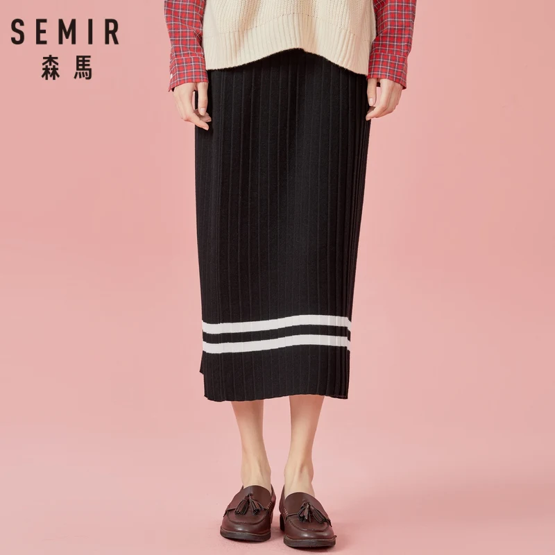 Женская плиссированная юбка SEMIR трикотажная в рубчик с контрастными полосками на