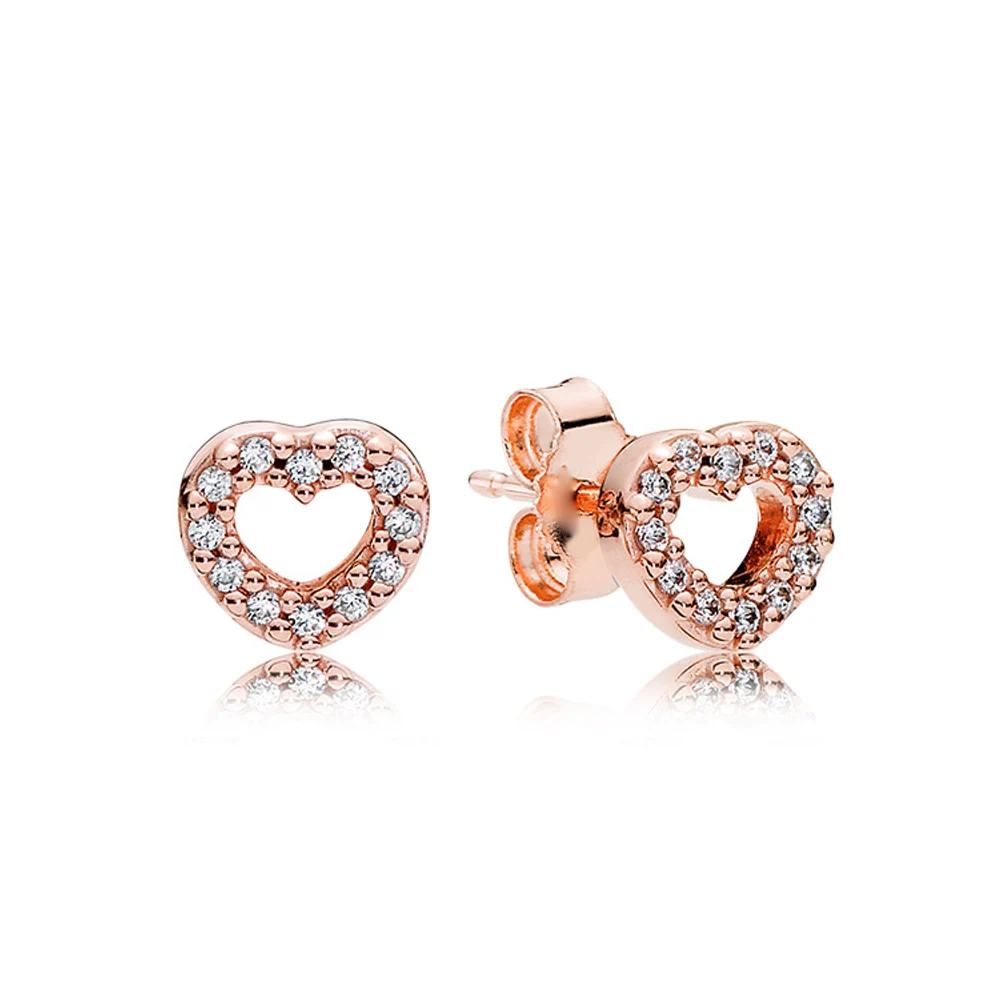 

NEW Fashion 925 Sterling Silver Original PAN Rose Captured Hearts Earring Studs Charms Women Jewelry Wholesale Factory
