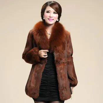 Billige Winter Frauen Aus Echtem Kaninchen Fell Mantel Mit Fuchs Pelz Kragen Weibliche DĂŒnne Oberbekleidung MĂ€ntel Garment VK1206