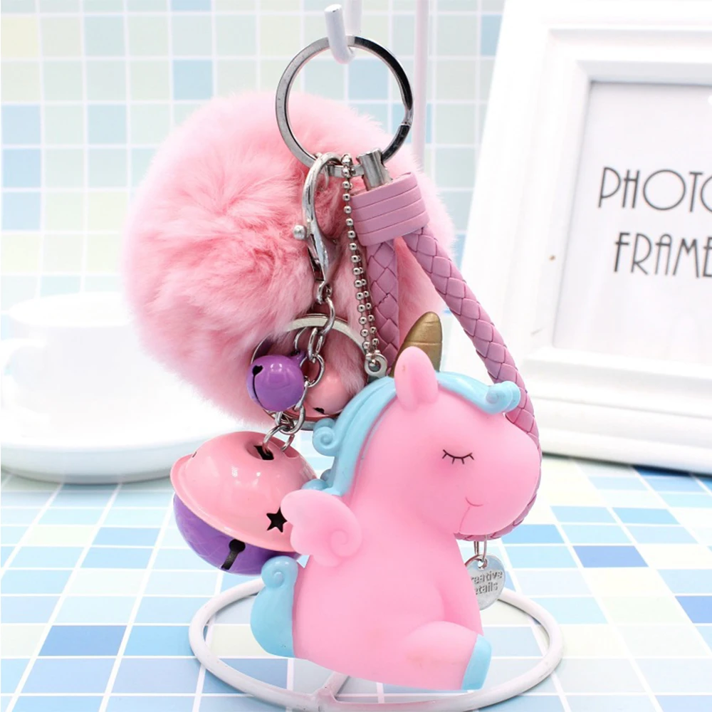 

Unicorn Kawaii Plush Keychain Toys Fluffy Fur Pom Pom Metal unicorn Keyring Women Girls Bag Hang Pendant Kids Birthday Gift Toys
