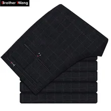 Новинка весны, мужские клетчатые повседневные штаны, бизнес стиль, модные обтягивающие Стрейчевые мужские обтягивающие брюки, брендовая одежда, черный и синий цвета