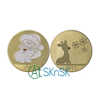 

Wholesale cheap price Christmas coins collectible Commemorative coins gold medals 2017 Santa Claus and deer Christmas coins