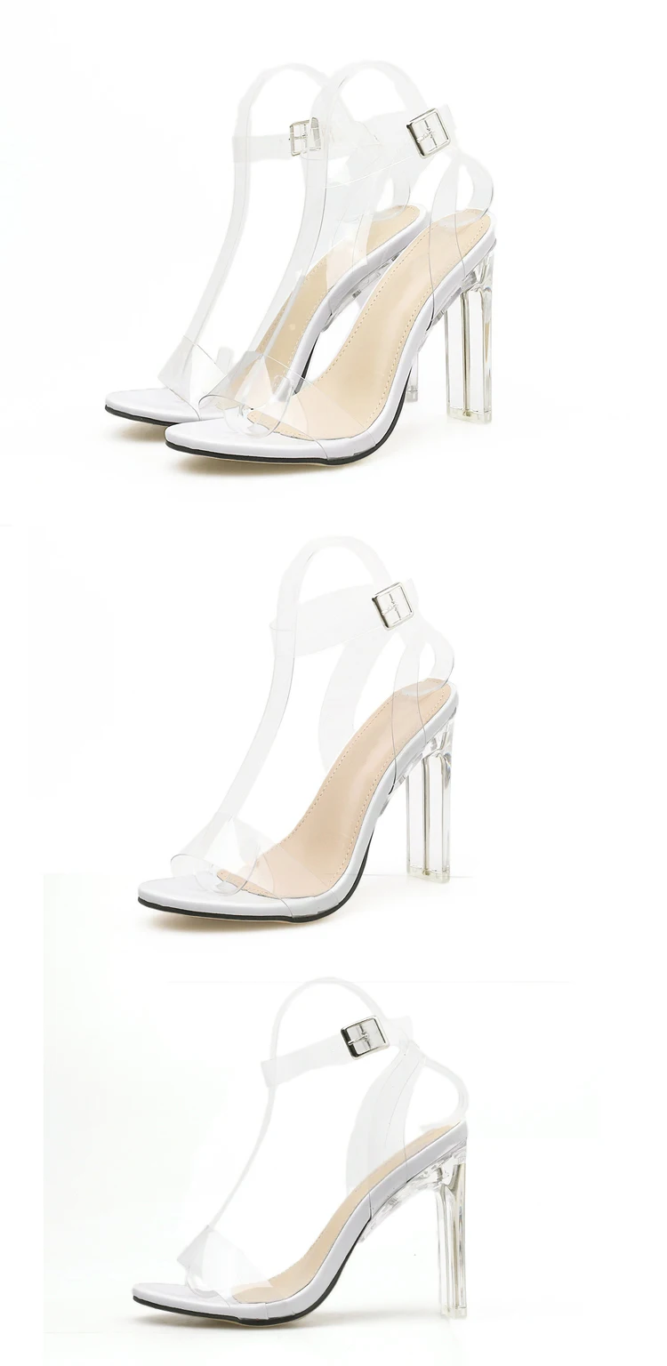 Aneikeh/ г., женские босоножки Высокий каблук из плексигласа, ремешок на щиколотке, высокий каблук из ПВХ, прозрачный кристалл, Классическая обувь высокого качества с пряжкой на ремешке