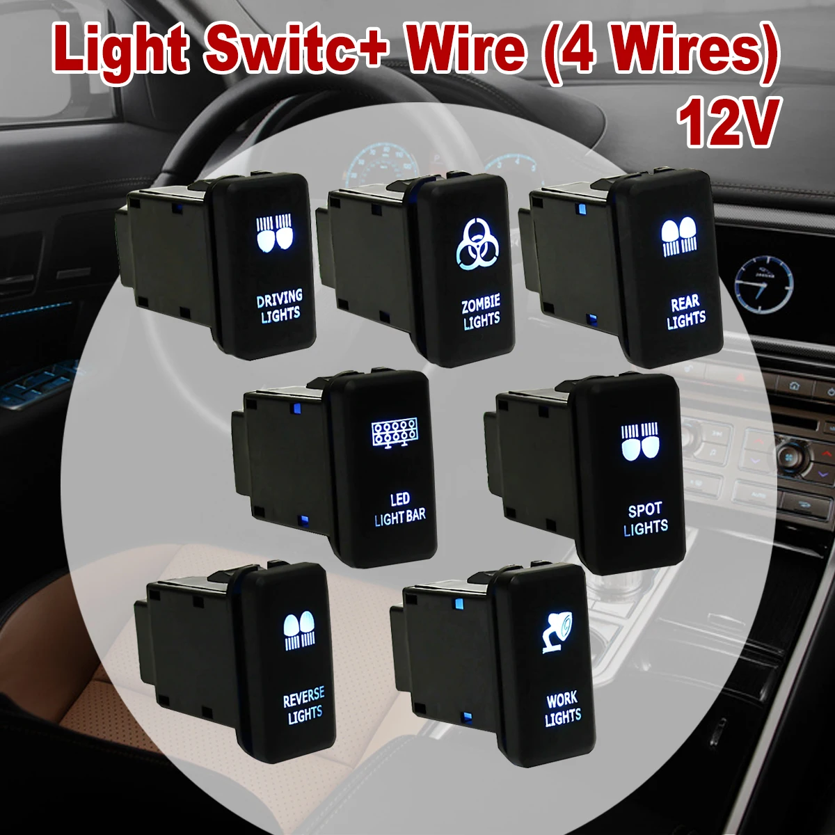 

12V Green/Blue LED OEM Replacement Push Switch For Toyota Landcruiser Hilux Prado 2003-2009