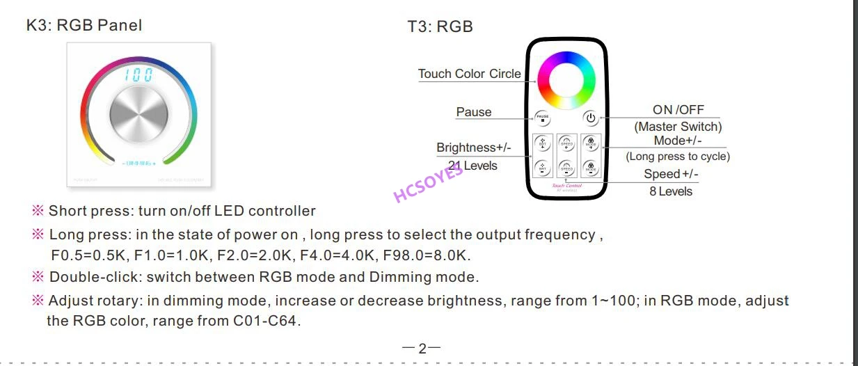 BC K3 and T3 /K3 LED Switch knob Wall-mounted led RGB Rotary Dimmer controller& Wireless Remote for led stirp light,DC12V-24V