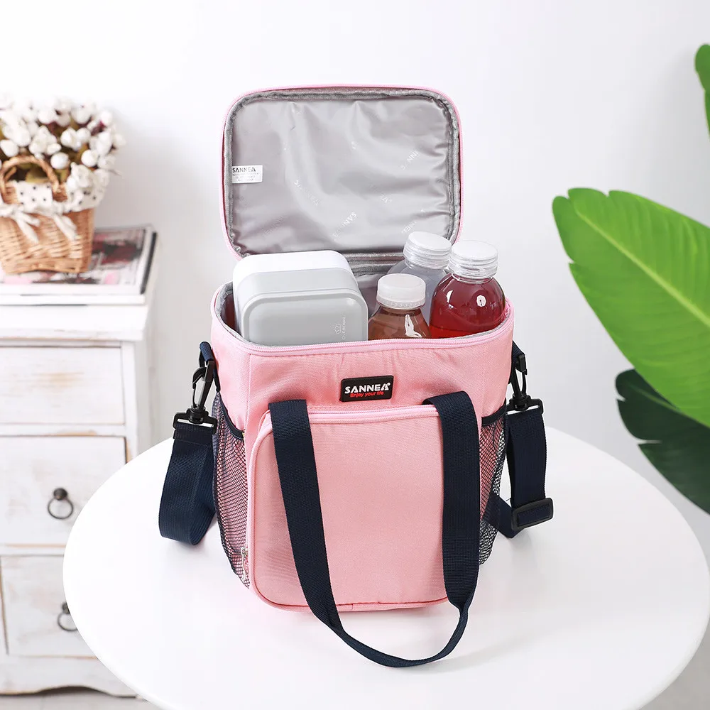 

2019 Insulated Lunch Bag with 2Way Zipper Closures Double-sewn Mesh Side Pockets with Detachable Shoulder Strap School Bag 4.22