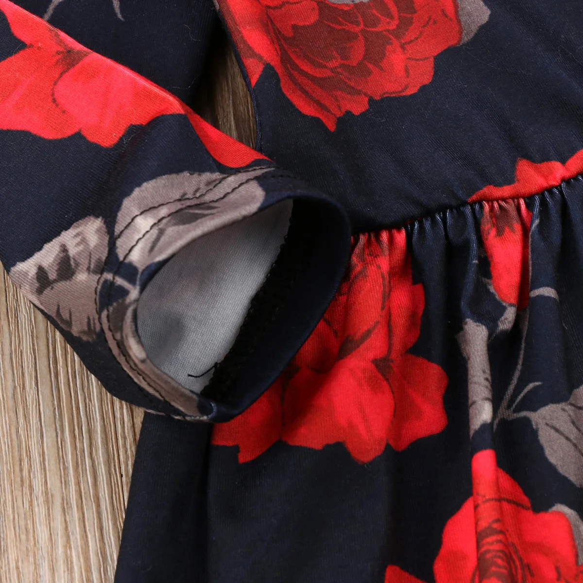 Красное, розовое, Черное мини-платье для новорожденных девочек с цветочным рисунком, с длинными рукавами, нарядное платье для выпускного вечера, одежда