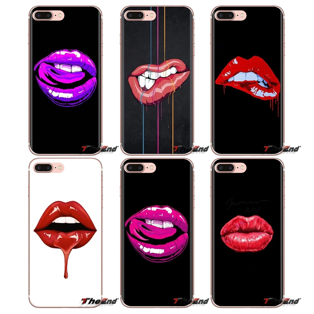 

For Xiaomi Redmi 4A S2 Note 3 3S 4 4X 5 Plus 6 7 6A Pro Pocophone F1 Red sexy vampire lips gold tooth tongue Soft TPU Phone Case