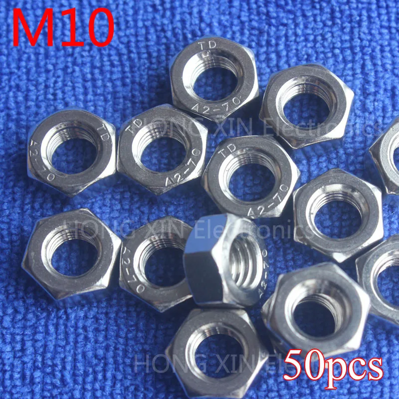 

M10 50pcs 304 stainless steel hex nuts 10mm Silvery hexagon nut A2-70 nuts against rusting No rust durable General accessories