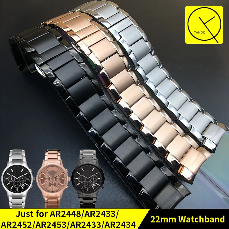 

Curved Stainless Steel Watchband for Armani AR2448 AR2433 AR2452 AR2453 AR2433 Watch Bracelet Butterfly Buckle Strap Accessories