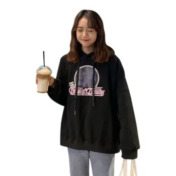 

Plus Size Women Loose Pullover Tops Thin Section Hooded Letter Print Sweatshirt Long Sleeve Casual Warm Autumn Loose Tops