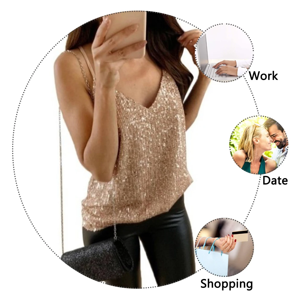 Women Sexy Tank Top Sequin Undershirt Shirt Blouse Streetwear Fashion Top Torridity Tank Tops Clothing