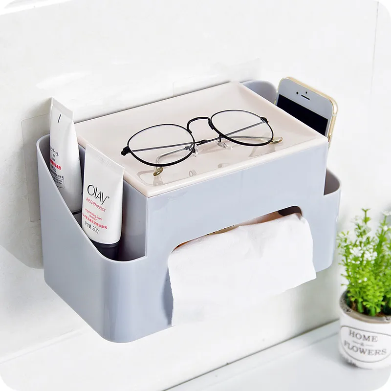 1pc Multifunctional Desktop Tissue Box Bathroom Wall mounted Plastic