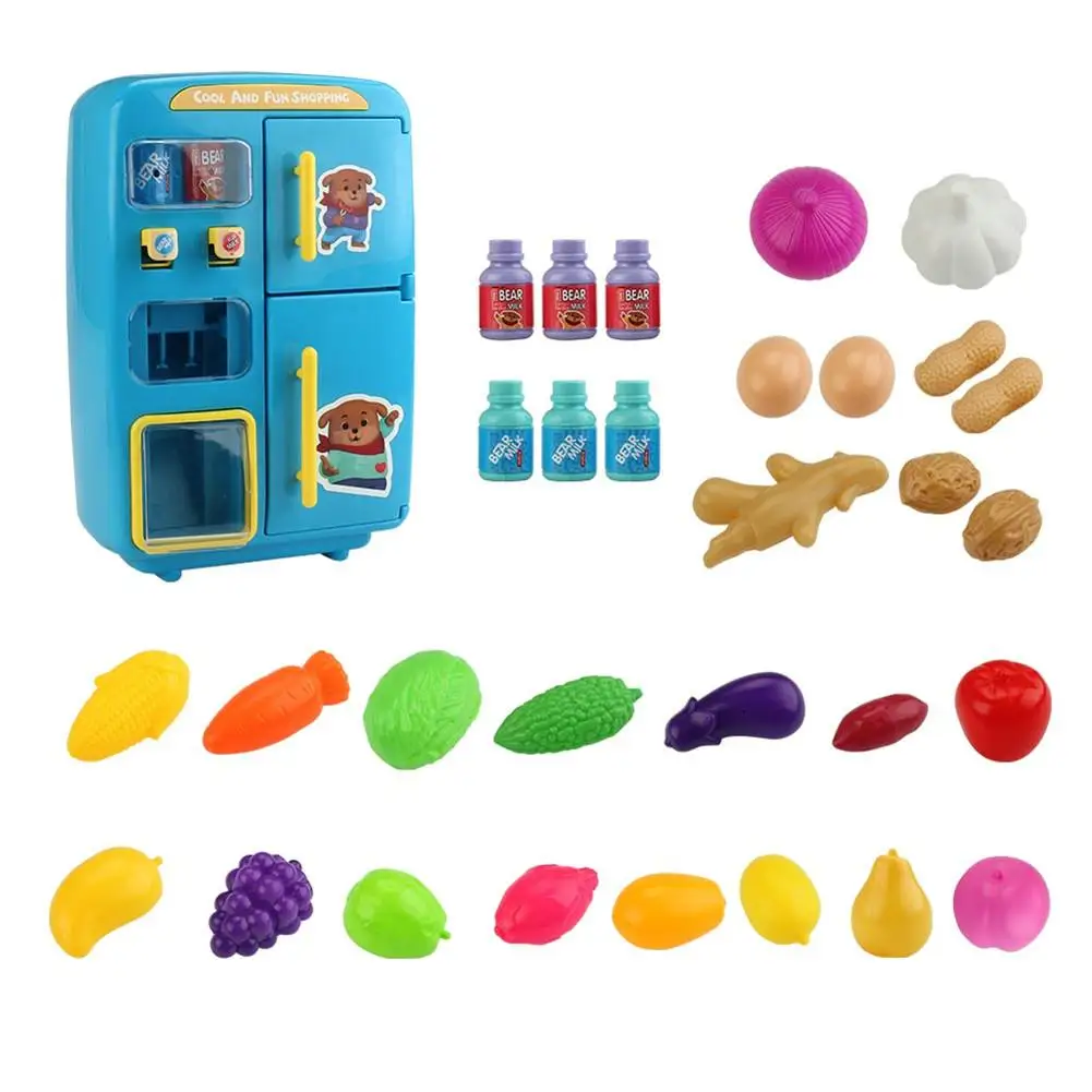 Электрический симулятор двойной холодильник торговый автомат игровой дом игрушка с дверью функция тумана освещение звон - Цвет: Blue
