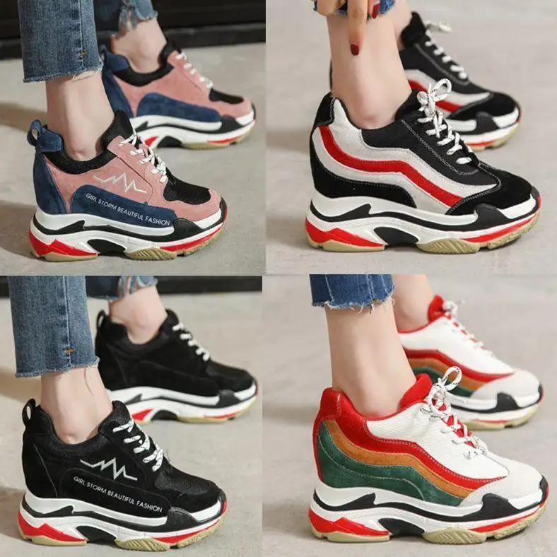 

Womens Leather Sneaker Platform Wedge Ankle Lace Up Casual Shoes High Top E66