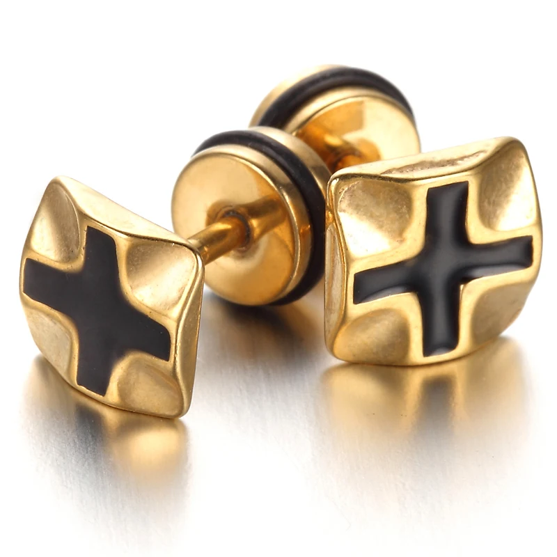Mens Stainless Steel Gothic Stud Earrings, Black KE864in Stud Earrings