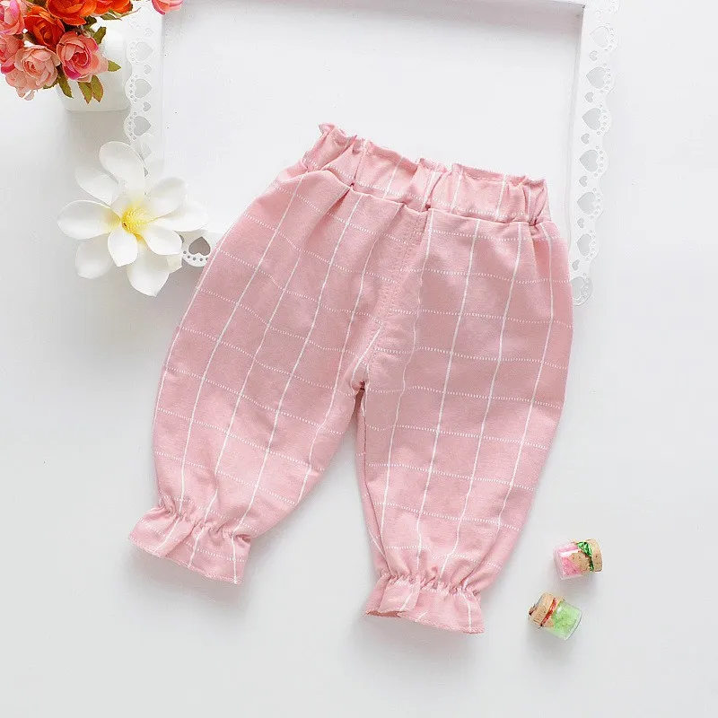 Chivry Baby Gilrs Summer Thin Plaid Dot Pants Toddler Infant Kids Boys Girls Anti-Mosquito Pants Cropped Trousers Child Clothing