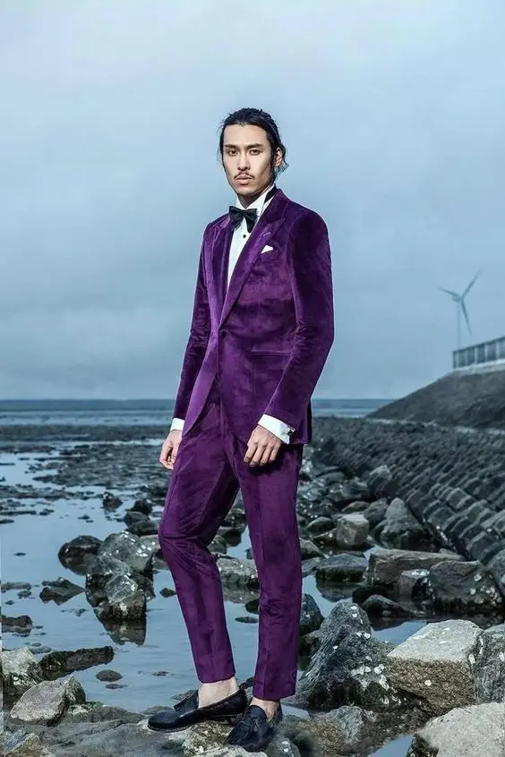 2018 Latest Coat Pant Design Purple Velvet Men Suit Slim Fit 2 Piece Tuxedo Custom Groom Blazer Prom Party Suits Terno Masculino | Мужская
