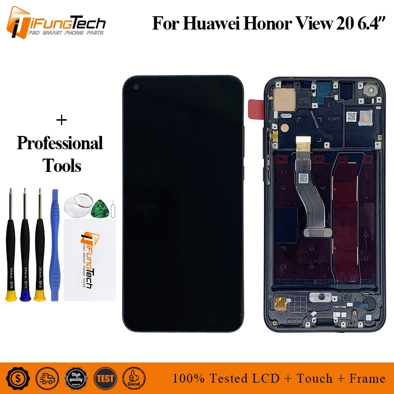 

Black 6.4 inch LCD For Huawei Honor V20 PCT-AL10 / For Honor View 20 LCD DIsplay + Touch Screen Digitizer Assembly with Frame
