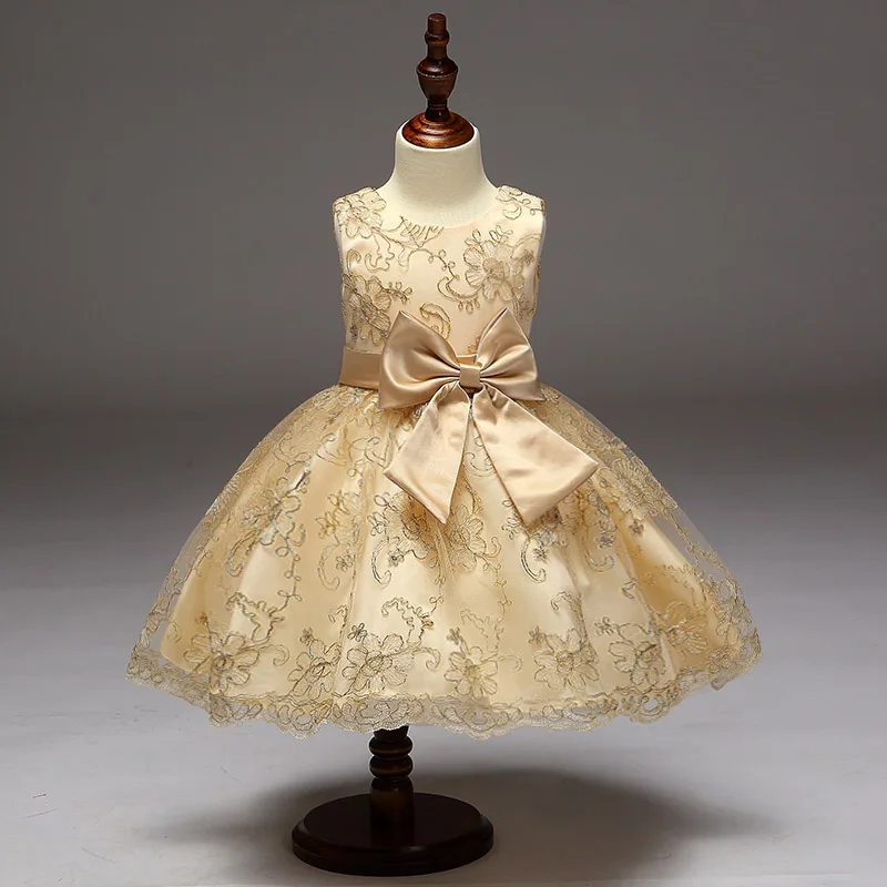 

Retail 2019 New Arrival Summer Girl Dress Recommended High-End Exquisite Embroidery Champagne Dress For Flower Girl Dress L9027