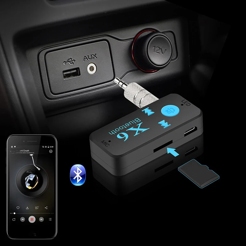 

Bluetooth 4.1 Wireless USB Receiver Bluetooth Audio Adapter 3.5mm Jack AUX TF Card Reader Microphone Hands free call Support