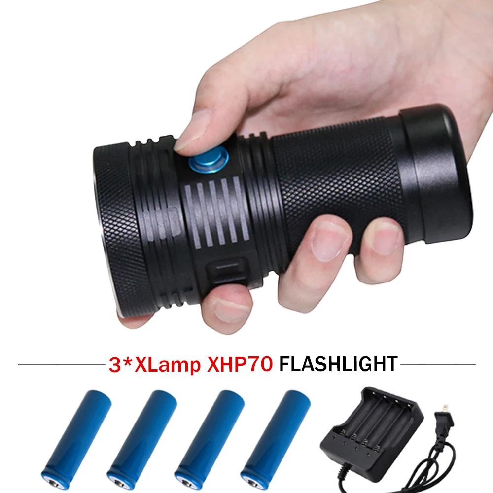 

XHP70 13000 lm LED tactical flashlight high power rechargeable LED flashlight lantern waterproof 4x18650 battery outdoor light