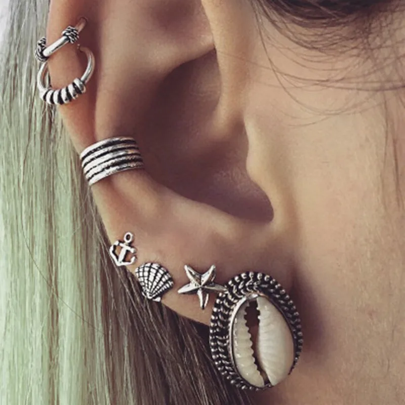 

7 pieces sets of starfish Shell Earrings 4 pairs 9 pairs 12 pairs of Bohemian stud color seashells starfish beach jewelry 2019