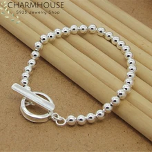 CharmHouse Серебряный 925 Ювелирный Браслет для женщин 6 мм цепочка с шарообразной бусиной браслет и браслеты Pulseira подарок на свадьбу