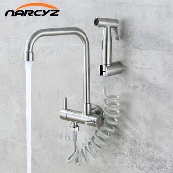Rubinetto della cucina in acciaio inox 304 in the wall orizzontale fredda rubinetto spray set bidet ugello doppio rubinetto di controllo XT-180 1