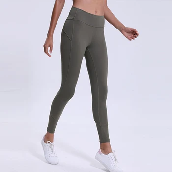 

BINAND Gym Leggings Female Fitness Outdoor Running Tights Stitching Line Design High Waistband Elastic Pure Color Ninth Pants