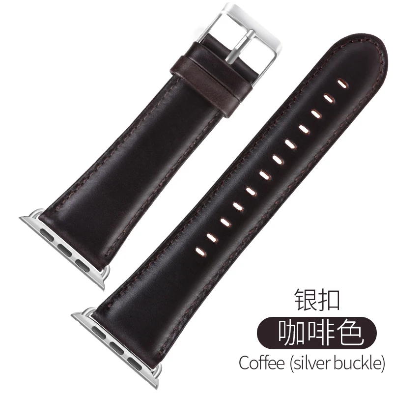 HOCO Genuine Leather Bracelet For Apple Watch Band 42mm 38mm / 44mm 40mm Series 5 4 3 2 1 For Apple Watch Strap iWatch Watchband - Цвет ремешка: Coffee Silver Buckle