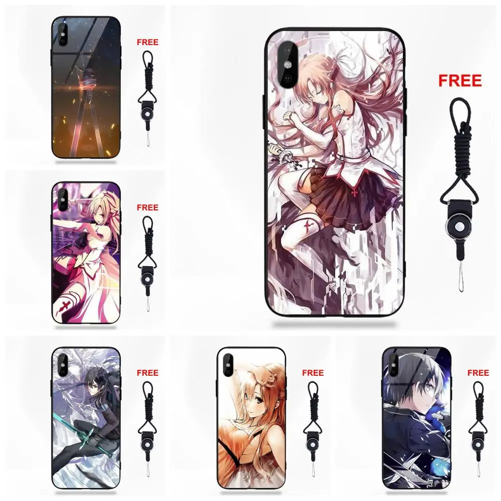 

Vvcqod For Apple iPhone 5 5C 5S SE 6 6S 7 8 Plus X XS Max XR Soft TPU Frame+Tempered Glass Phone Skin Anime Sword Art Sao