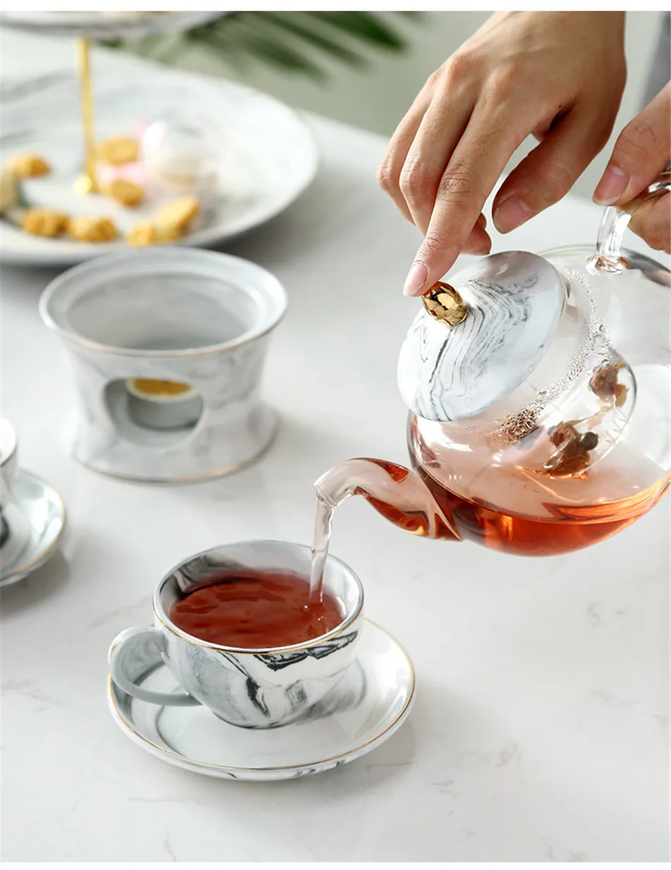 Marble Ceramic Cup Set Creative Gold Plating Milk Coffee Tea Breakfast Porcelain Golden Cup Couple Gift Wedding Decor 125ML (6)