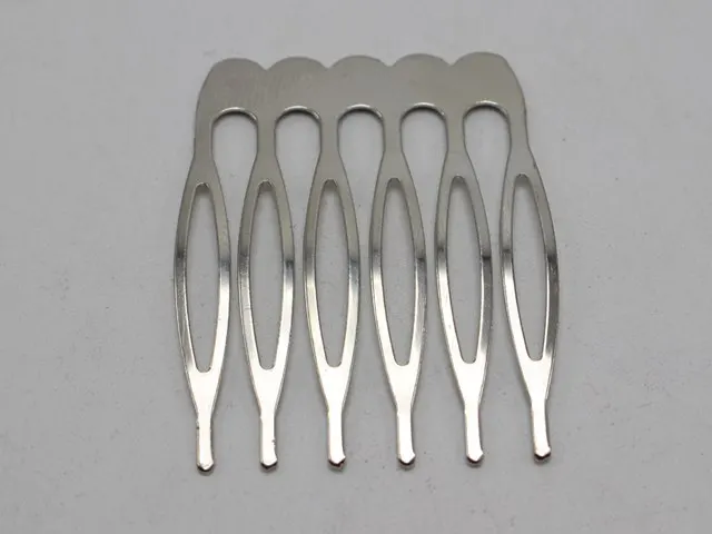 20  Silver-plate Tone Blank Metal Hair Comb 32mm with 6 Teeth For Bridal Hair Accessory