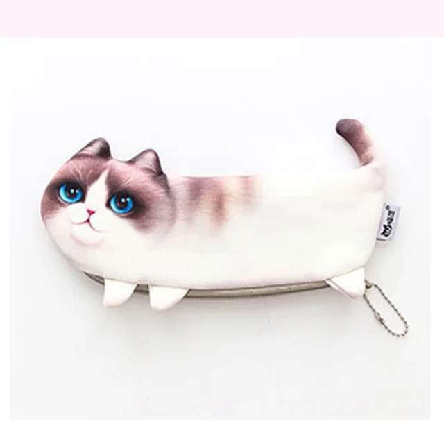 3 Cute Super Simulation Cat Pencil Case Plush Print Pen Bag Pencilcase for Students Gift School Office Supplies Korea Stationery - Цвет: 3