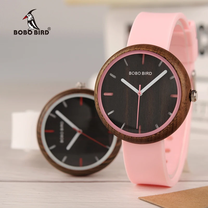

relogio feminino BOBO BIRD Wood Women Watches Silicone Band Quartz Wristwatches in Wooden Gift Box reloj mujer Drop Shipping