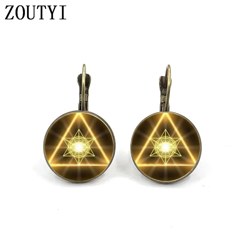 

New/glamour gold sacred geometry logo pattern earrings, convex and concave glass ladies earrings.