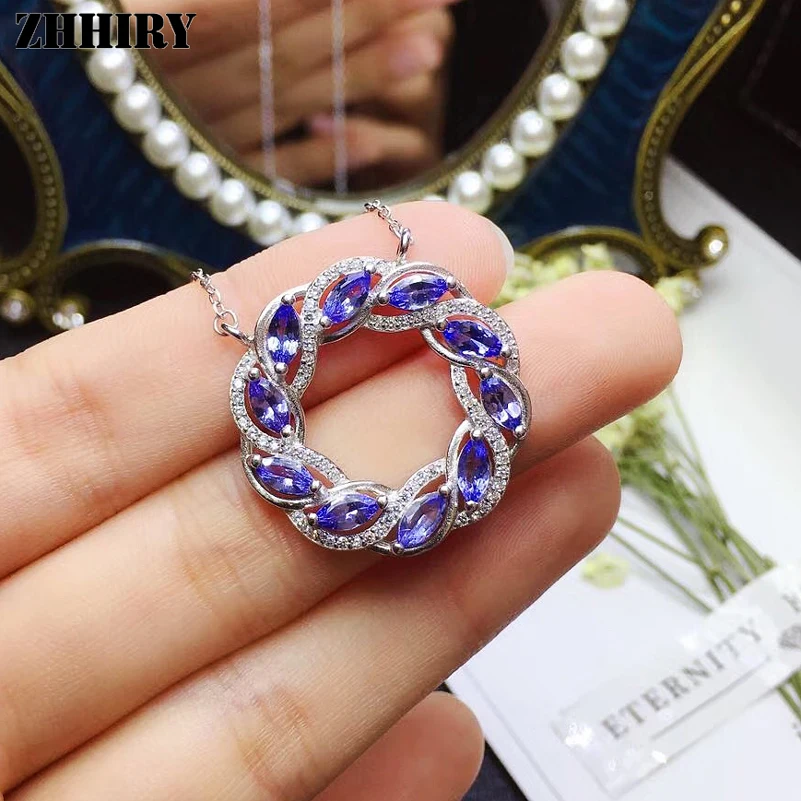 ZHHIRY для женщин натуральный Танзанит 925 пробы серебряный кулон ...