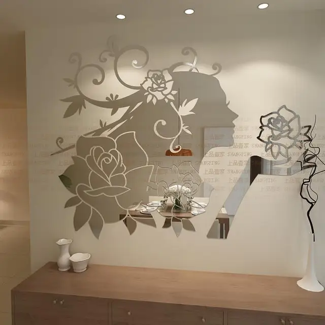 Flower Fairy 3d three-dimensional cartoon acrylic mirror surface wall stickers Dinner room decoration DIY Flower Fairy 3d three-dimensional cartoon acrylic mirror surface wall stickers Dinner room decoration DIY
